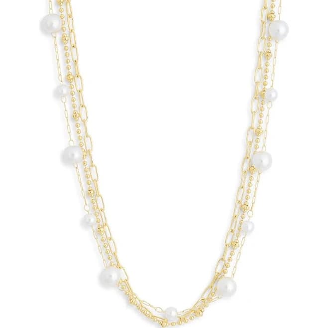 NORDSTROM RACK Faux Pearl Demi Fine Layered Chain Necklace in White- Gold at Nordstrom Rack