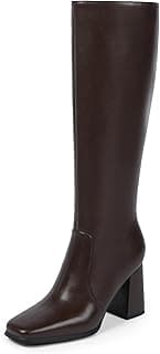 Knee High Boots Women Chunky Heel Square Toe Heeled Tall Boot for Women Fashion Side Zipper Long Boot