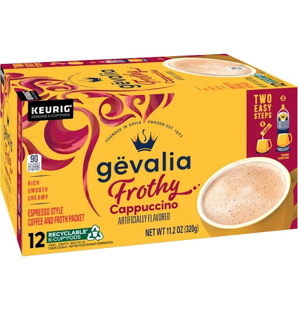 Gevalia Cappuccino K Cup Espresso Coffee Pods and Froth Packets