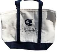 White Canvas Tote Bag with Navy blue trim - Selene Yachts Americas