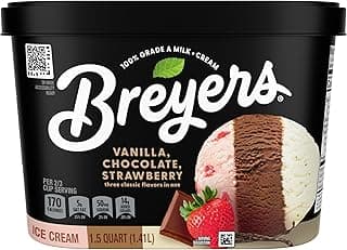 Breyers Original Ice Cream for a Delicious Frozen Treat Vanilla Chocolate Strawberry Made with 100% Grade A Milk and Cream, 48 Oz