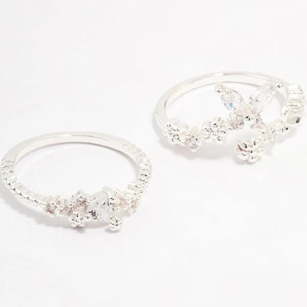Lovisa Silver Plated Floral Stone Stacking Ring