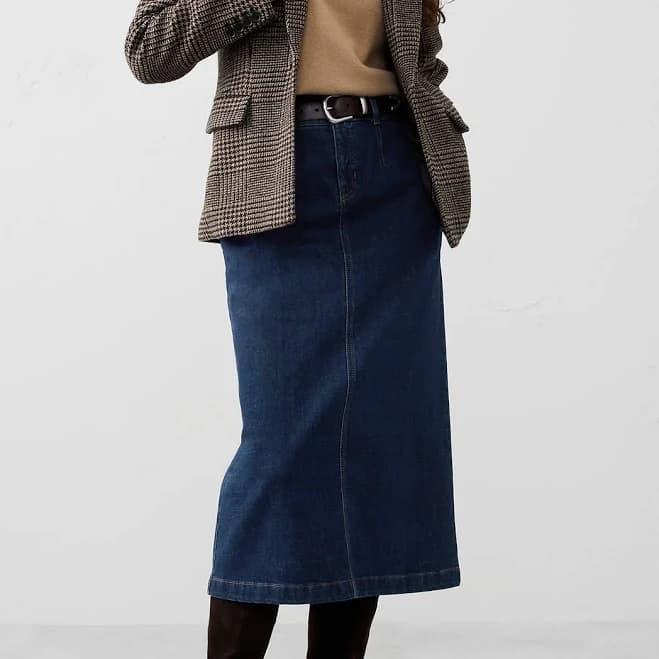 Women's Pleated Denim Maxi Skirt