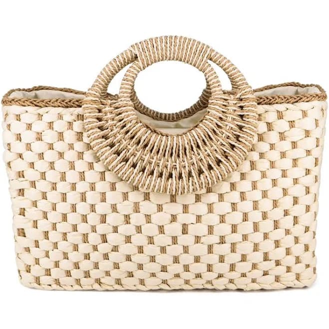 Retro Straw Bag with Zip Hand-Woven