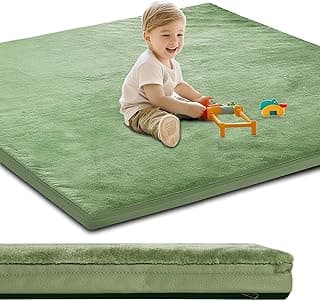 Baby Play Mat for Floor,1.2" Thick Padded Foam 50x50 playpen mat,Soft Velvet&Non-Slip Leather,Removable Cover,Washable,Nursery Rug for Baby Crawling,Toddlers,Infants,Kids,Yoga,Tatami,Sage Green