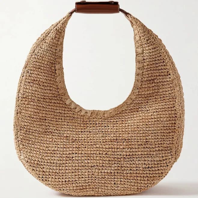 STAUD Large Moon Raffia Tote Bag