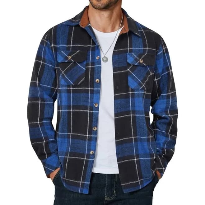 Men's Flannel Plaid Button Up Shirt Jacket