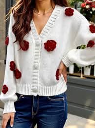 Hazel Blues® | Rose Embellished V-Neck Cardigan