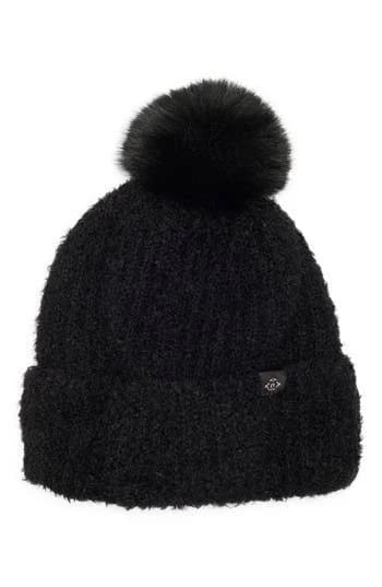 Nanette Lepore Women's Faux Shearling Beanie with Faux Fur Pompom