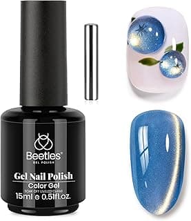 Beetles Blue Cat Eye Gel Nail Polish - Frosted Sapphire Cat Eye Gel Polish, 15ML Gold Powder Blue Glitter Fall Gel Polish Magnetic Shimmer Effect Soak Off UV Nail Art Design Manicure Gifts for Women