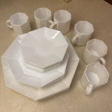Vintage Arcopal France Novoctime Octagonal French Milk Glass 24 Piece White Set | eBay
