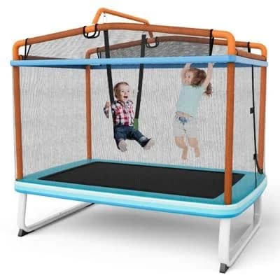 Costway 3-in-1 Rectangle Trampoline with Swing and Horizontal Bar