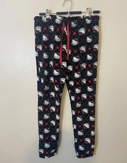 Hello Kitty Sanrio Y2k Pajama Pants Sleep Black Red White Rare -