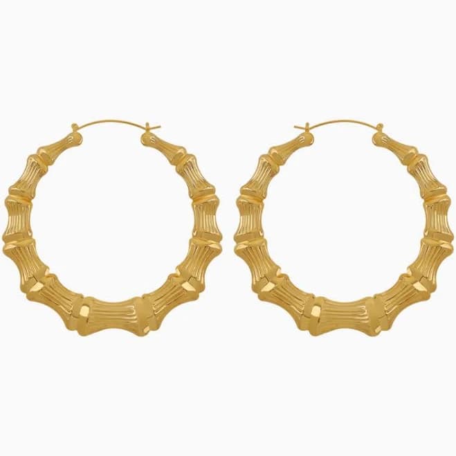 18K Gold Plated Bamboo Hoop Earrings