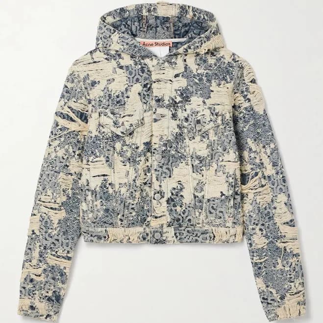 Acne Studios Hooded Distressed Organic Denim-jacquard Jacket - Women - Gray Coats and Jackets - S