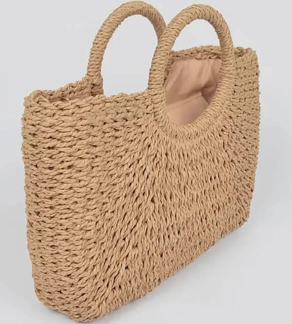 Natural Woven Tote Bag | Structured Straw Bag with Handles | Adrienne Rebecca Boutique