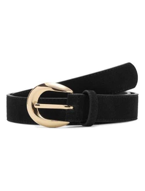 MANGO Leather Belt with Oval Buckle