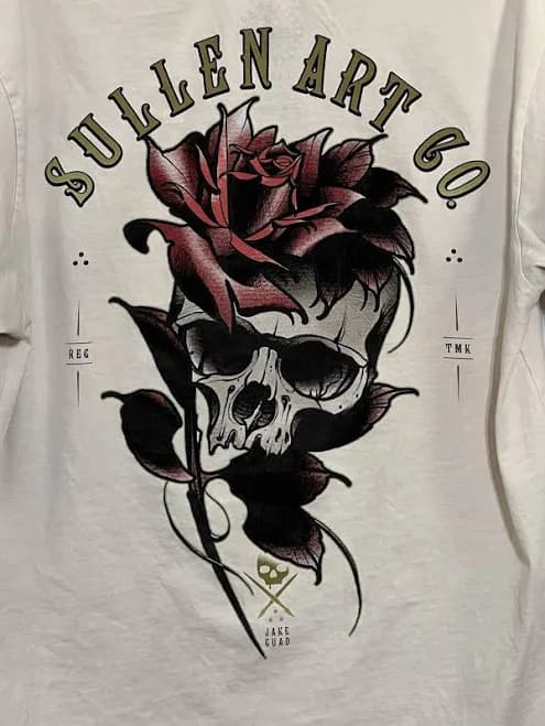 Sullen Art Collective Beige Shirt M Large Skull Roses Tribal Graphic
