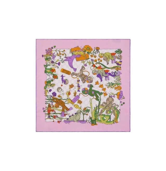 Gucci Women's Printed Silk Carré - Pink - Scarves