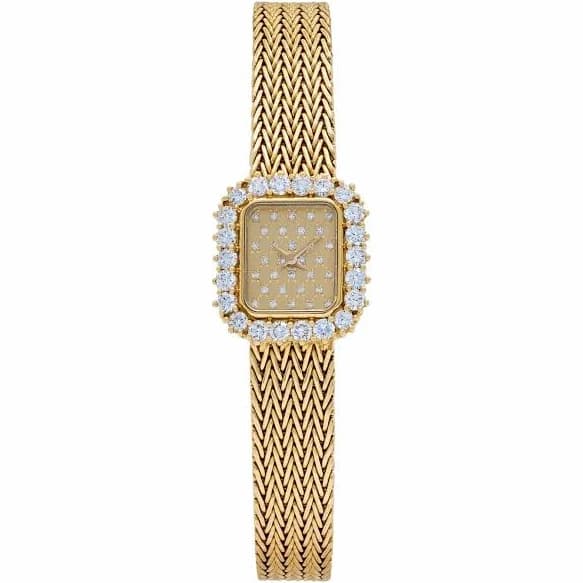 Audemars Piguet 'Ladies' Rectangle Watch Yellow Gold Champagne Diamond Dial Diamond Bezel