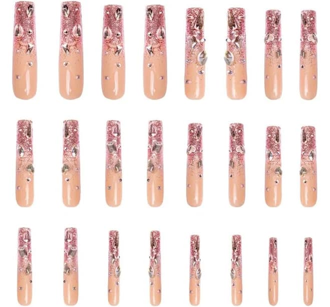Instant Glamour Pink Glitter Press-On Nails