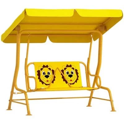 Qaba Kids Patio Swing 2-Seater Outdoor Porch Swing Bench with Adjustable Canopy
