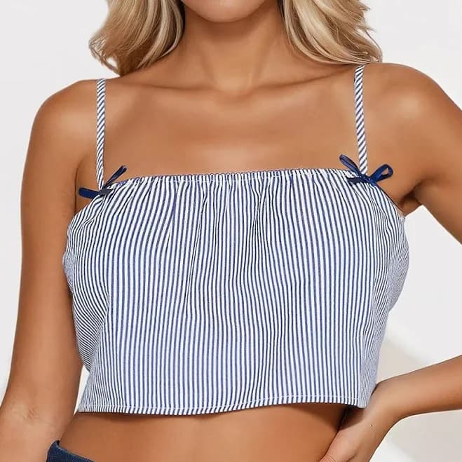 Fashion Nova Bow Stripes Sleeveless Poplin Cropped Cami