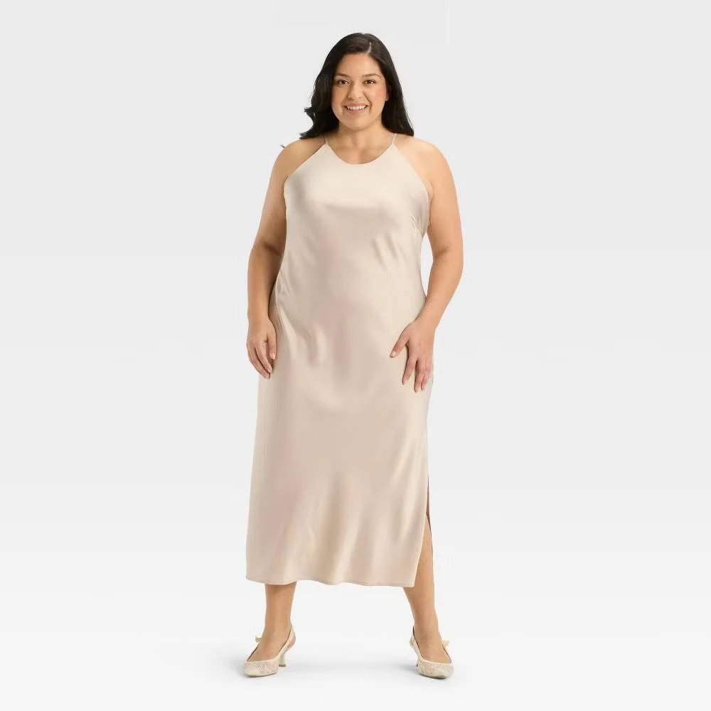 A New Day Women's Satin Halter Maxi Slip Dress