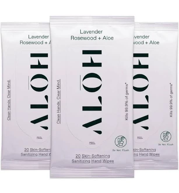 ALŌH Lavender Rosewood + Aloe Sanitizing Hand Wipes Clean Hands, Clear