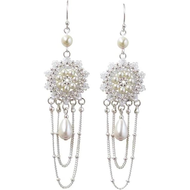 Pearl Dangle Long Chain Drop Earrings