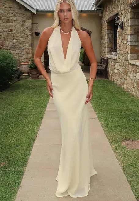 Mirella Plunge Halter Neck Maxi Dress