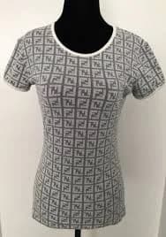 FENDI FF Monogram Logo Print Beige Ivory T-Shirt Top Woman IT44 (US 4-6)