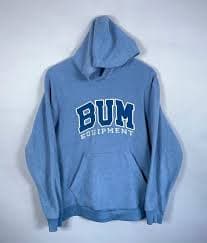 90s BUM Equipment Fleece Hoodie Adult Medium Gray Blue Embroidered Sweatshirt | eBay