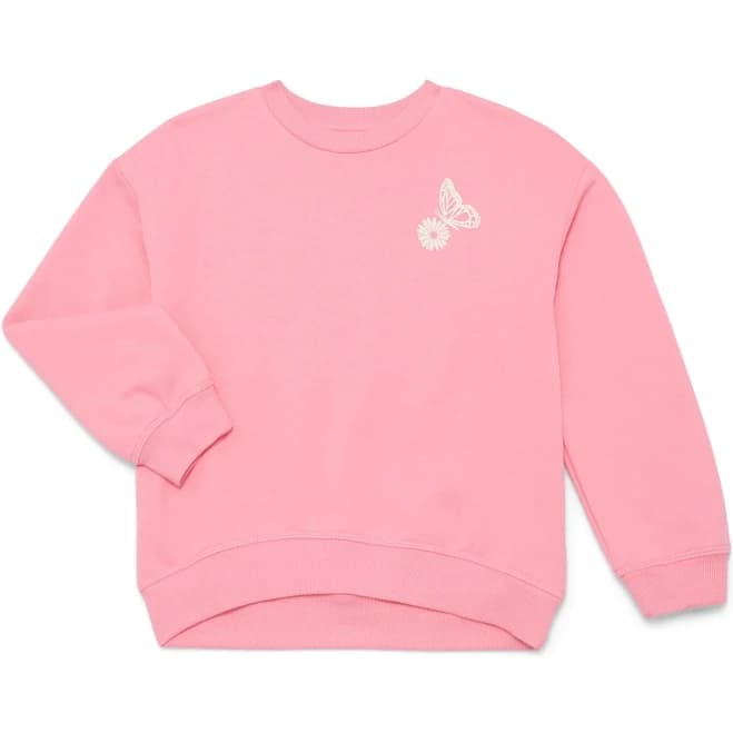 Wonder Nation Girls Fleece Crewneck Sweatshirt with Long Sleeves