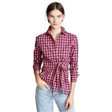 Rag & Bone Wendy Wrap Tie Waist Top Red/Blue Plaid Small