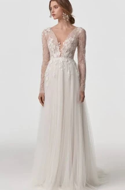 Boho Long Sleeve Lace Tulle Wedding Dress