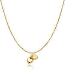 Amazon.com: Ioka 14K Yellow Gold Double Plain Heart Charm Pendant with 0.9mm Wheat Chain Necklace - 16": Clothing, Shoes & Jewelry