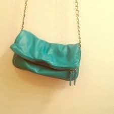 Turquoise chain strap fold over purse