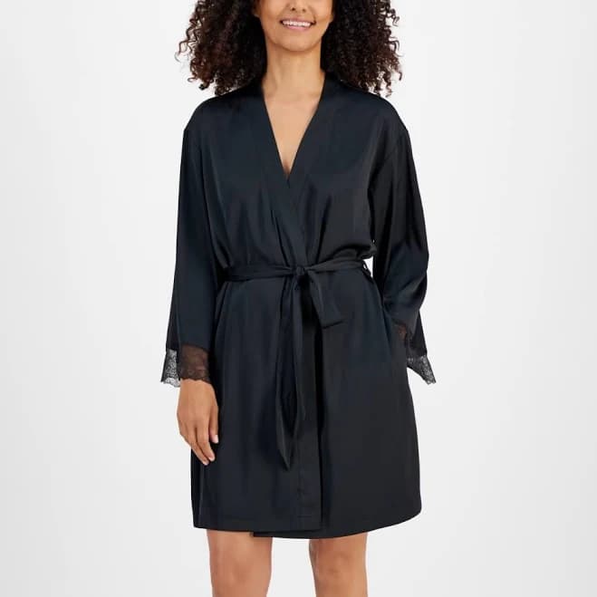 INC International Concepts Women's Lace-Trim Stretch Satin Robe