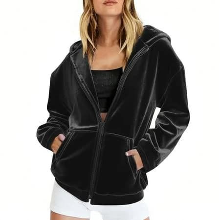 Women's Long Sleeve Velvet Hooded Jacket
