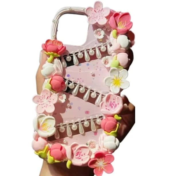 Decoden Charmed Silicone Phone Case DIY Kit Sakura Flowers Cream Charms Blossom Flowers | Personalize | Silicone/Gel/Rubber