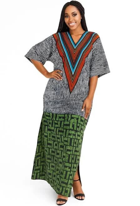 Adire Bubu Cotton Batik Maxi Dress with Head Piece