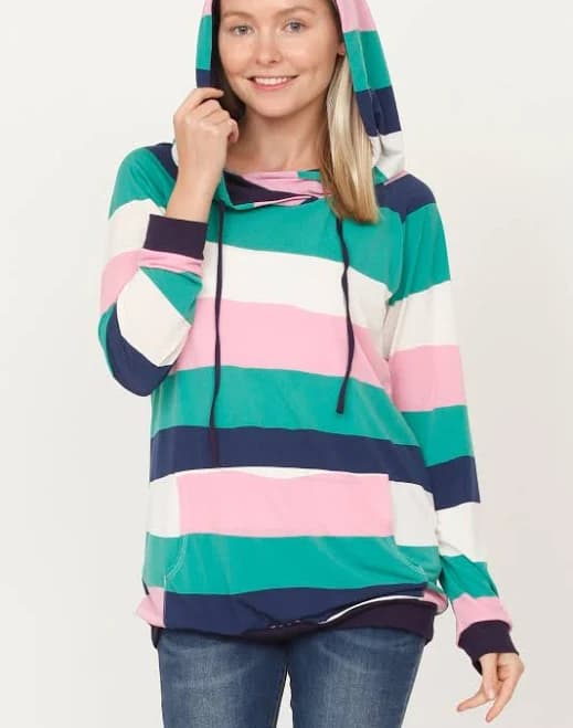 Kangaroo Pocket Multi Stripe Hoodie