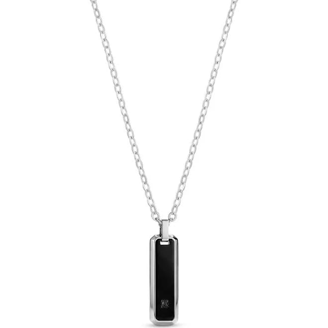 Stainless Steel Black Stone Bar Pendant Necklace for Men