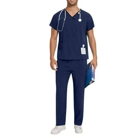 Men's Stretch V-Neck Scrub Set with 10 Pockets