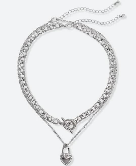 ShoeDazzle 2- Rows Veda Rhinestone Heart and T-Bar Necklace