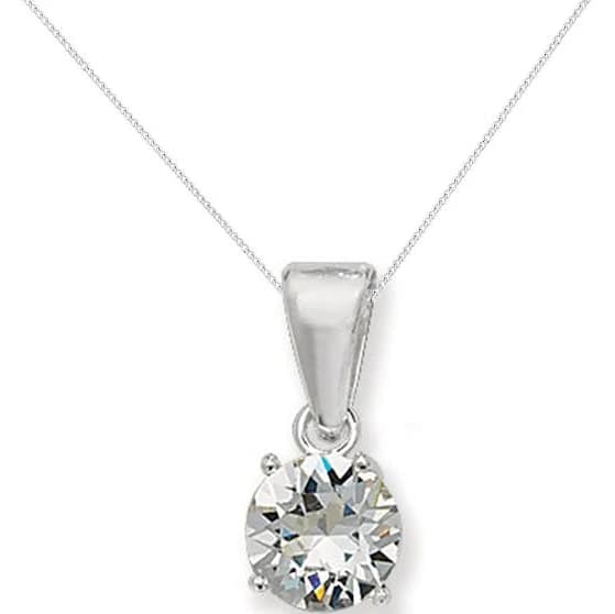 Aeon Sterling Silver Round White Cubic Zirconia Pendant Chain Necklace