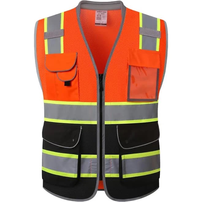 JKSafety Two-Tone Hi-Vis Reflective Mesh Safety Vest with 9 Pockets
