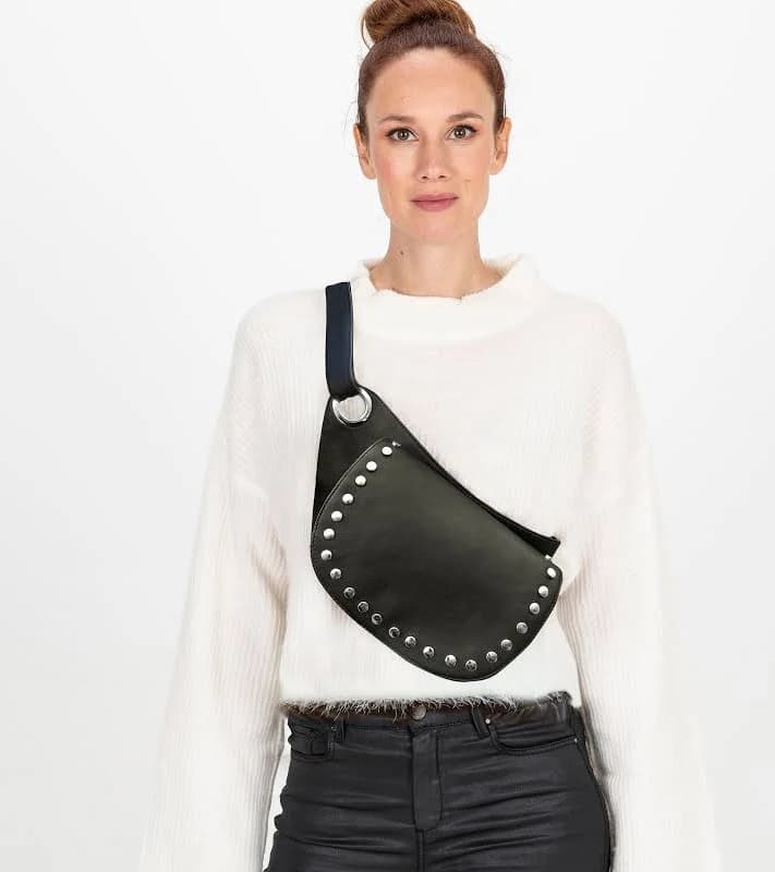 Handmade Leather Flap Bag with Silver Studs