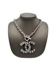 17B Chanel Pearl & Silver Ruthenium Short CC Necklace Choker Necklace | eBay